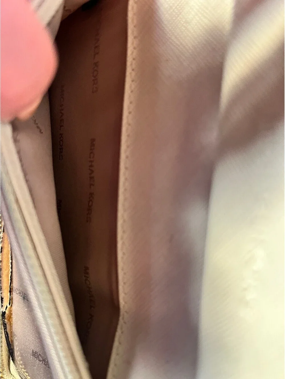 Michael Kors Beige Signature Logo Zip-Around Wallet with Gold Hardware